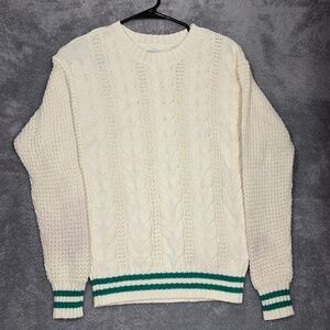 American Eagle Women’s Cable Knit Sweater XS White Green Stripe Cotton Blend